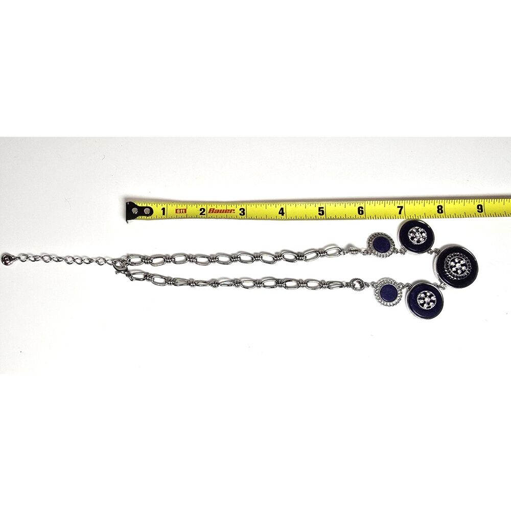 C est.1946 Brand Silver Tone & Blue Necklace 16” Rhinestone Medallions Chain - Picture 6 of 7